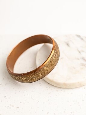 Engraved Floral Copper Bangle Bracelet